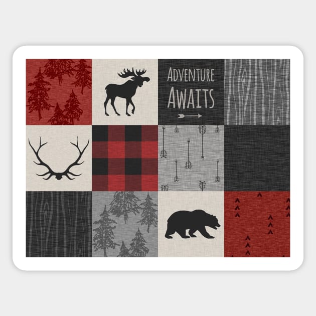 Adventure Patchwork - Red And Black Sticker by SugarPineDesign